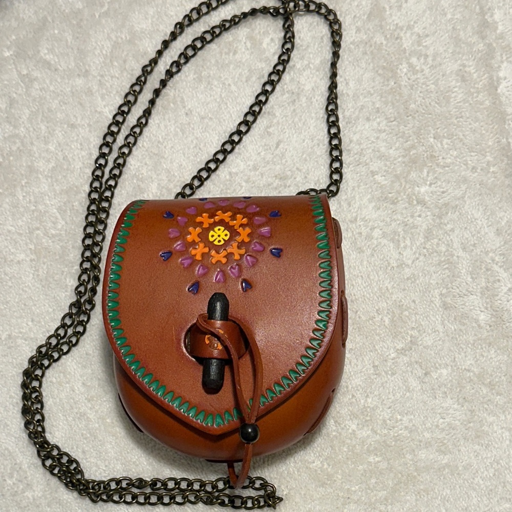 Brown Embroidered Leather Mini Crossbody Bag - Women